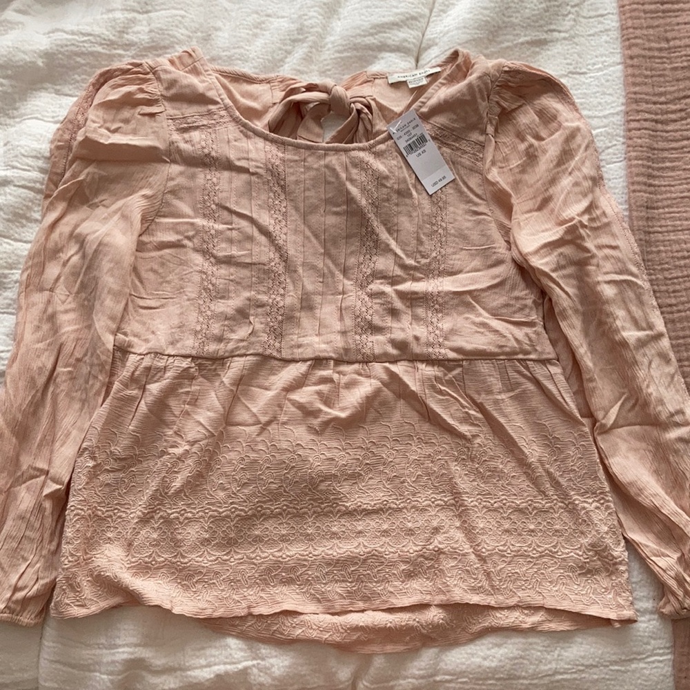 American Eagle Light Pink Lace Blouse